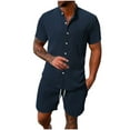 thumbnail image 1 of Mrmaere Men's Collared Button Down Shirt and Shorts Set Short Sleeve 2 Piece Breathable for Beach Vacation Navy M, 1 of 6
