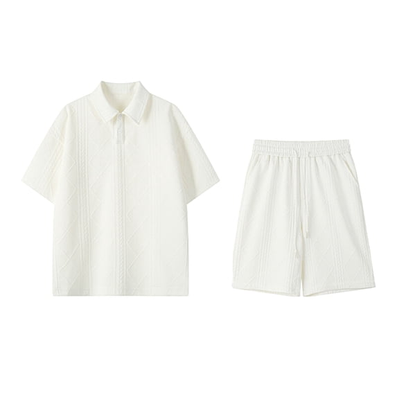 Mrmaere Men's Collared Button Down Shirt and Shorts Set Short Sleeve 2 Piece Color Block for Street Daily White XXXXXL
