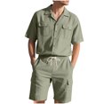 thumbnail image 1 of Mrmaere Men's Collared Button Down Shirt and Shorts Set Short Sleeve 2 Piece Multi Pockets Durable for Work Outdoor Army Green L, 1 of 9