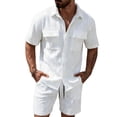 thumbnail image 1 of Mrmaere Men's Collared Button Down Shirt and Shorts Set Short Sleeve 2 Piece Open Front Breathable for Beach Travel White L, 1 of 9