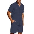 thumbnail image 1 of Mrmaere Men's Collared Button Down Shirt and Shorts Set Short Sleeve 2 Piece Open Front for Beach Travel Navy XL, 1 of 9