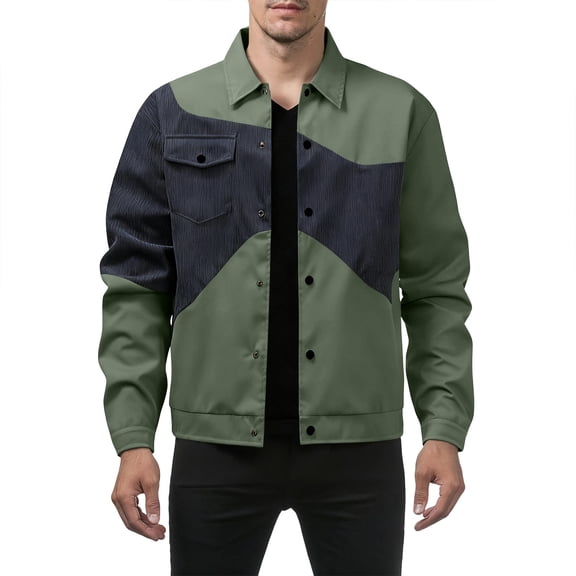 Mrmaere Men's Collared Button-Front Jacket Color- Multi-Pocket Casual Outerwear for Daily & Streetwear Green S