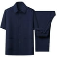 thumbnail image 1 of Mrmaere Men's Collared Button Up Shirt and Pants Set Short Sleeve 2 Piece Durable for Uniform and Work Navy XL, 1 of 3
