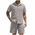 thumbnail image 1 of Mrmaere Men's Collared Button Up Shirt and Shorts Set Short Sleeve 2 Piece Breathable for Beach Travel Gray XL, 1 of 6