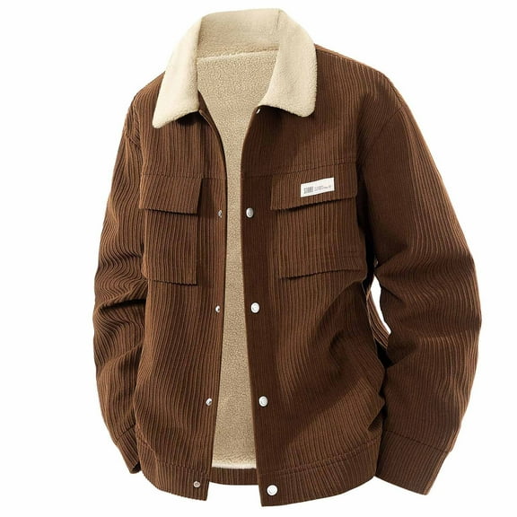 Mrmaere Men's Collared Jacket Corduroy Fabric Faux Lining Multi-Pocket Warm Stylish Outerwear for Daily & Casual Coffee XXXXL