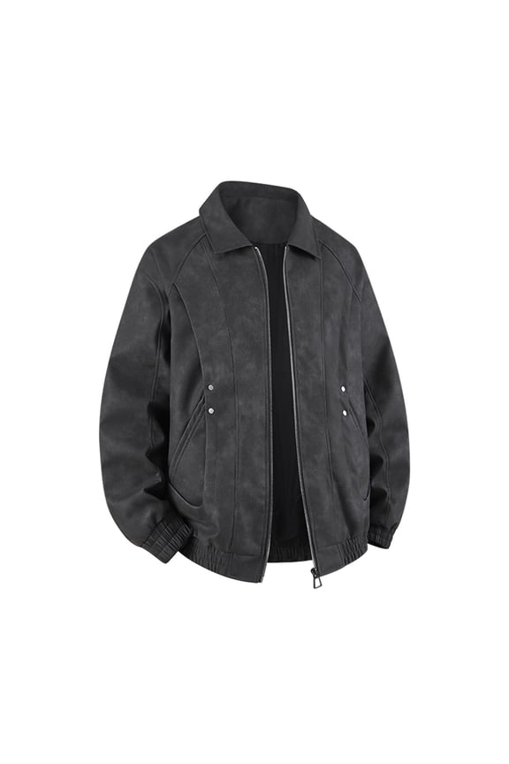 Men's Collared Jacket Fabric Full-Zip Detail Stylish Comfortable Outerwear for Daily & Casual Black M