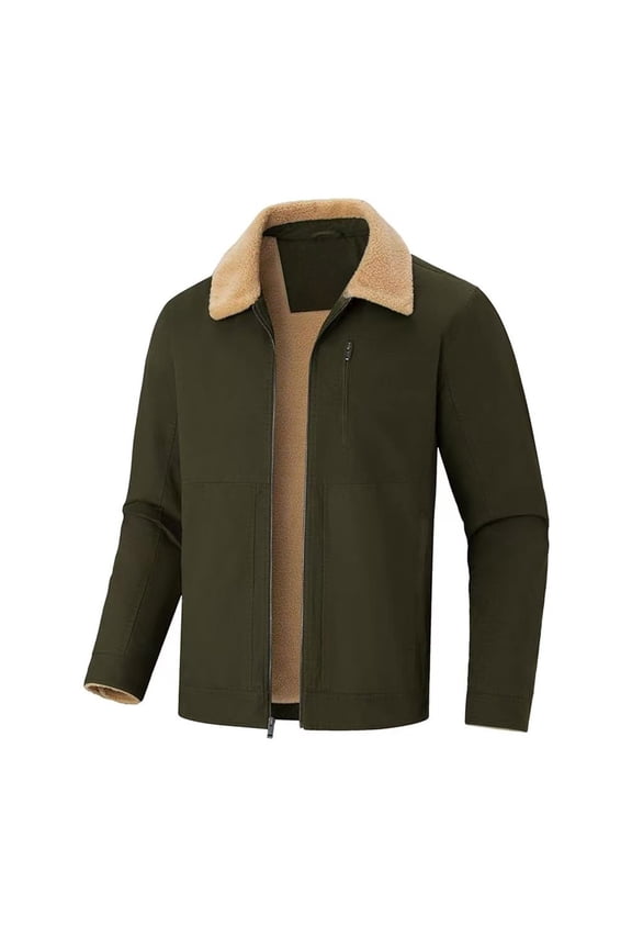 Men's Collared Jacket Faux Collar Full-Zip Warm Stylish Outerwear for Daily & Casual Green XXXXXL