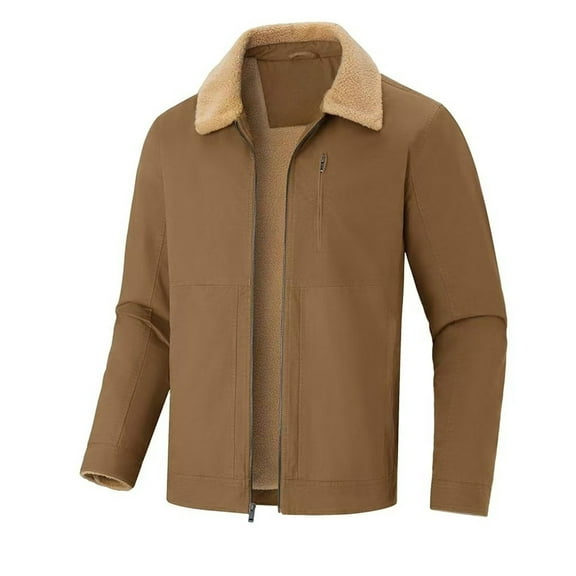 Mrmaere Men's Collared Jacket Faux Collar Full-Zip Warm Stylish Outerwear for Daily & Casual Khaki S