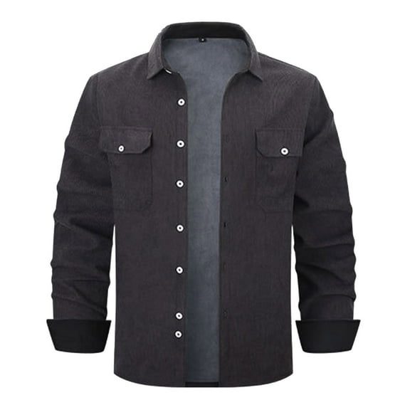 Mrmaere Men's Collared Shirt Jacket Thermal Fabric Multi-Pocket Warm Outerwear for Daily & Cold-Weather Wear Dark Gray M