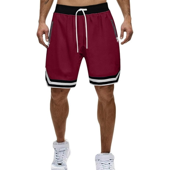 Mrmaere Men's Contrast Trim Shorts Relaxed Style Elastic Waist Drawstring Closure Breathable Fabric for Summer Casual Activities Wine S