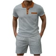 thumbnail image 1 of Mrmaere Men's Crew Neck Shirt and Shorts Set Short Sleeve 2 Piece Half Zip Closure Trendy for Street Daily Gray XXL, 1 of 5