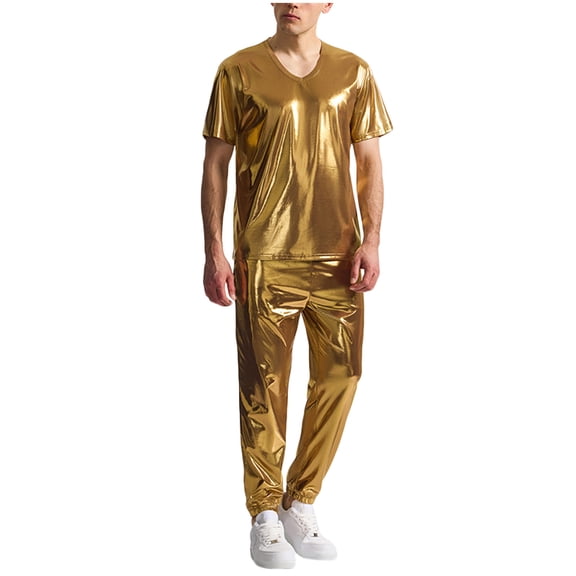 Mrmaere Men's Crew Neck T Shirt Set Short Sleeve Pants 2 Piece Moisture Wicking for Running Gym Gold XXL