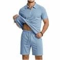 thumbnail image 1 of Mrmaere Men's Crew Neck T Shirt and Shorts Set Short Sleeve 2 Piece Pullover Color Block for Gym Training Light Blue XL, 1 of 9