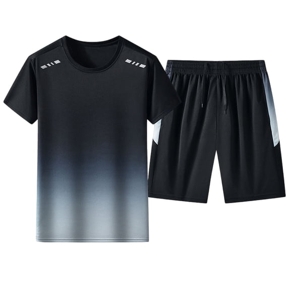 Mrmaere Men's Crew Neck T Shirt and Shorts Set Short Sleeve 2 Piece Pullover Color Block for Workout Running Gray XXXXL