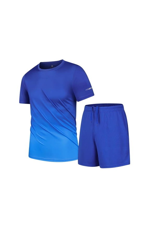 Men's Crew Neck T Shirt and Shorts Set Short Sleeve 2 Piece Pullover Gradient for Street Daily Blue XXL