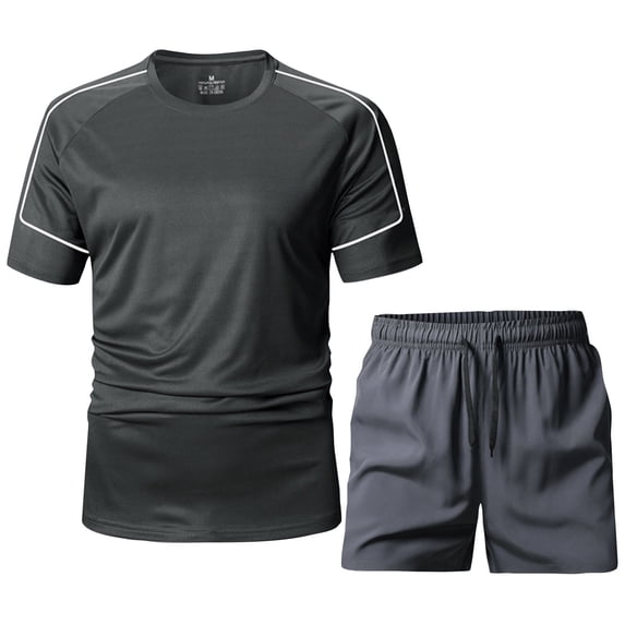 Mrmaere Men's Crew Neck T Shirt and Shorts Set Short Sleeve 2 Piece Pullover Moisture Wicking for Gym Workout Dark Gray XL