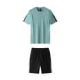 thumbnail image 1 of Mrmaere Men's Crew Neck T Shirt and Shorts Set Short Sleeve 2 Piece Pullover Solid for Active Training Army Green L, 1 of 7