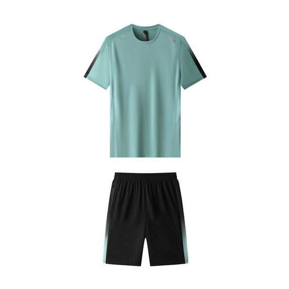 Mrmaere Men's Crew Neck T Shirt and Shorts Set Short Sleeve 2 Piece Pullover Solid for Active Training Army Green L