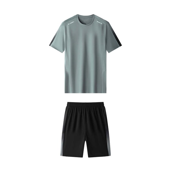 Mrmaere Men's Crew Neck T Shirt and Shorts Set Short Sleeve 2 Piece Pullover Solid for Active Training Gray XXXL