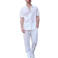 thumbnail image 1 of Mrmaere Men's Crew Neck Tee and Pants Set Short Sleeve 2 Piece Pullover Soft for Casual Street White S, 1 of 3