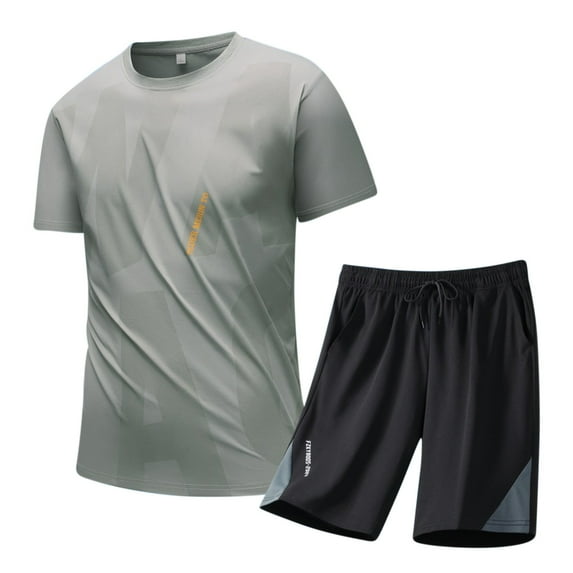 Mrmaere Men's Crew Neck Tee and Shorts Set Short Sleeve 2 Piece Pullover Dry for Active Training Khaki L
