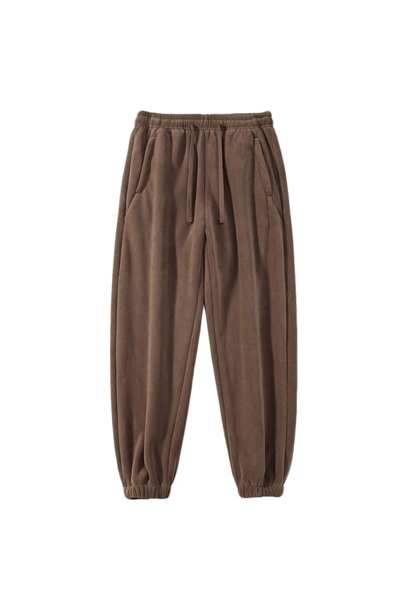 Men’s Cuffed Drawstring Casual Pants Long Leg Soft Fabric Elastic Waist Comfortable Design Wear for Daily Errands Home Lounging Khaki XXL