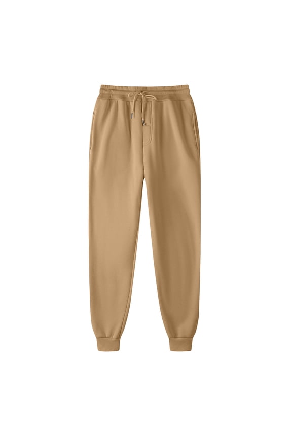 Men’s Cuffed Drawstring Casual Pants Long Leg Soft Fabric Elastic Waist Roomy Pockets Wear for Daily Errands Home Lounging Khaki S