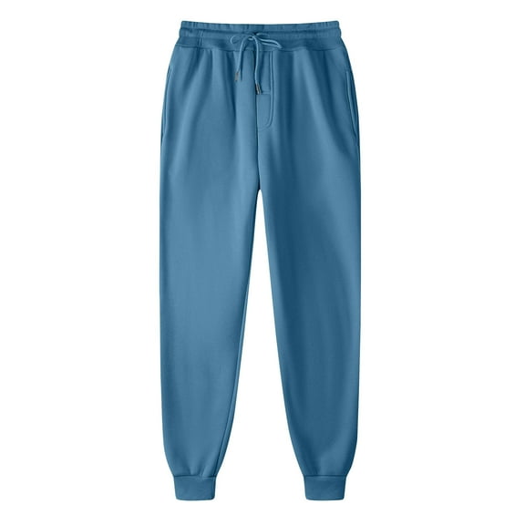 Mrmaere Men’s Cuffed Drawstring Casual Pants Long Leg Soft Fabric Elastic Waist Roomy Pockets Wear for Daily Errands Home Lounging Light Blue XXL