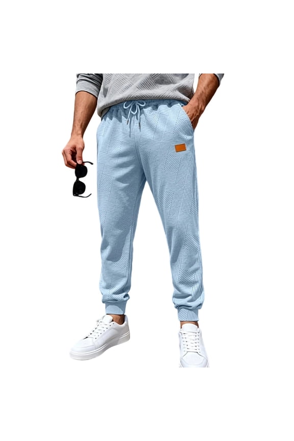 Men’s Cuffed Drawstring Casual Pants Long Leg Stretchy Fabric Comfortable Fit Wear for Gym Workouts Urban Outings Light Blue XL