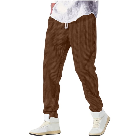 Mrmaere Men’s Cuffed Drawstring Denim Pants Long Leg Relaxed Design Classic Style Wear for Daily Errands Urban Outings Brown S