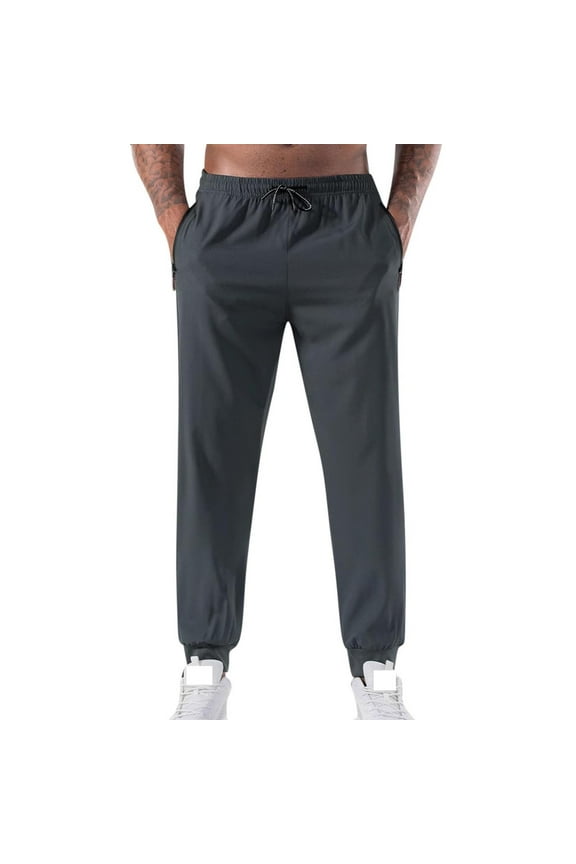 Men’s Cuffed Drawstring Sport Pants Long Leg Stretchy Fabric Roomy Pockets Wear for Gym Workouts Street Looks Gray M