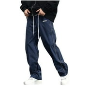 Mrmaere Men s Cuffed Drawstring Tech Pants Long Leg Sturdy Fabric Functional Details Wear for Urban Outings Outdoor Tasks Navy L