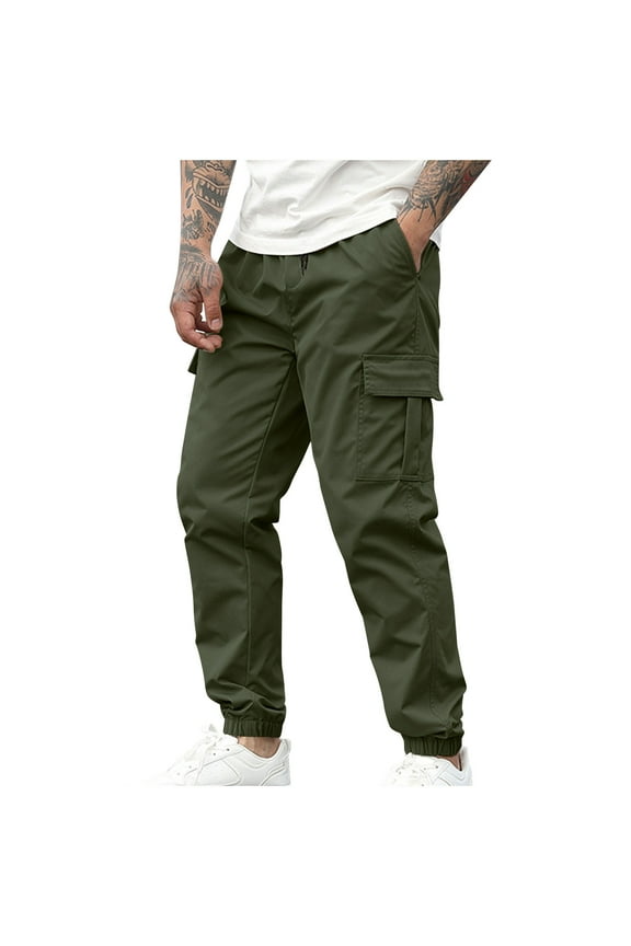 Men’s Cuffed Multi Pocket Cargo Pants Long Leg Roomy Pockets Sturdy Fabric Wear for Casual Gatherings Outdoor Tasks Army Green M