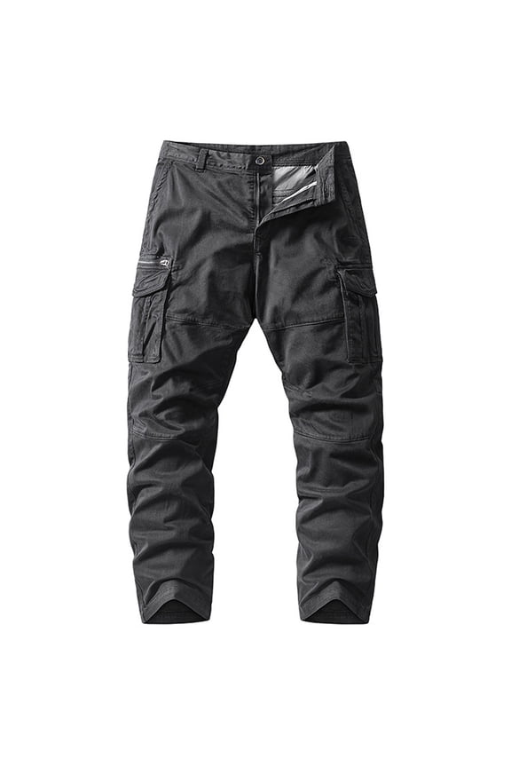 Men’s Cuffed Multi Pocket Cargo Pants Long Leg Sturdy Fabric Practical Design Wear for Outdoor Tasks Daily Errands Black XXXL