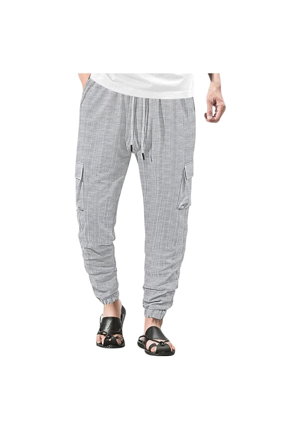 Men’s Cuffed Multi Pocket Cargo Pants Long Leg Sturdy Fabric Practical Pockets Wear for Outdoor Tasks Street Looks Gray S