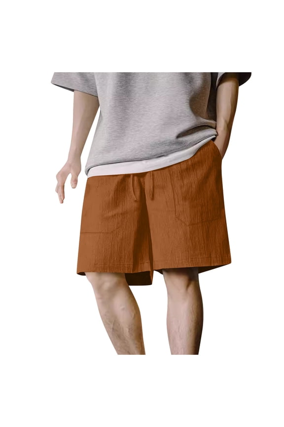 Men's Double Waist Casual Shorts Straight Cut Elastic Waist Pull On Closure Breathable for Daily Casual Outings Coffee M