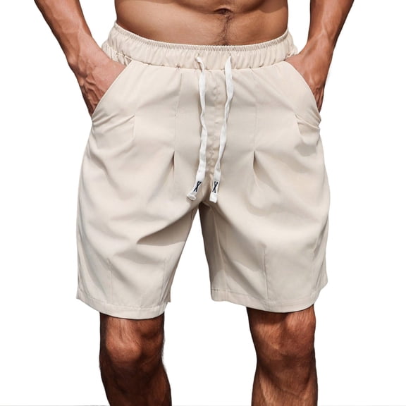 Mrmaere Men's Drapey Drawstring Shorts Relaxed Elastic Waist Closure Soft Fabric Lightweight for Daily Casual Outings Beige M