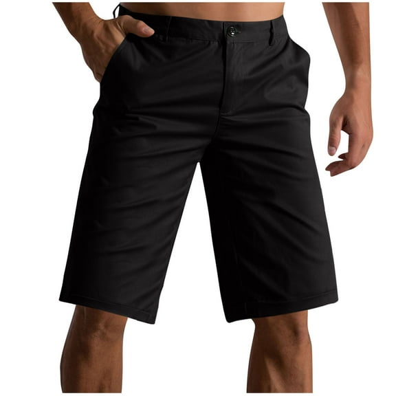 Mrmaere Men's Dress Casual Chino Shorts Straight Cut Button Closure Sturdy for Casual Work Use Black L