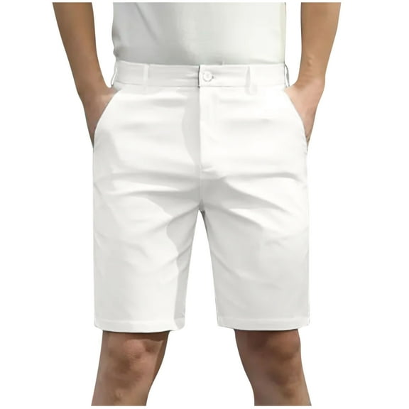 Mrmaere Men's Dress White Casual Shorts Straight Style Button Closure Stylish for Street Casual Wear White L