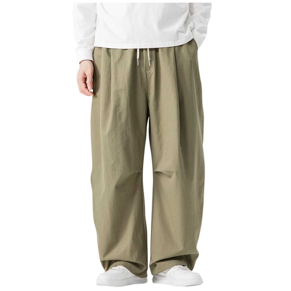 Mrmaere Men’s Extra Wide Leg Drawstring Casual Pants Long Leg Roomy Design Soft Fabric Wear for Leisure Time Street Looks Green L