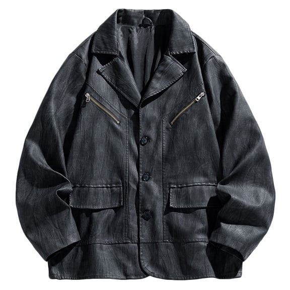 Mrmaere Men's Faux Leather Blazer Jacket Zippered Pocket Stylish Coat for Casual & Formal Black XL