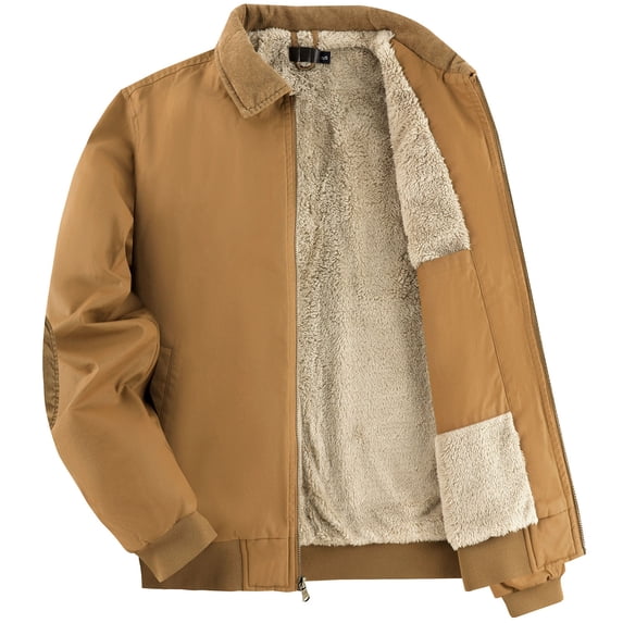 Mrmaere Men's Fleece-Lined Jacket Classic Collared Warm Coat for Casual & Outdoor Wear Yellow S