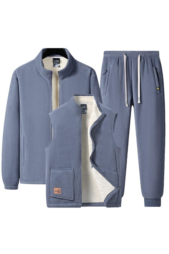 Men’s Fleece Lined Zip Jacket Casual Two Piece Set Long Sleeve Warm Fabric Windproof Design Roomy Pockets Wear for Cold Weather Outdoor Outings Gray XXXXL