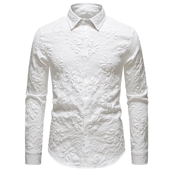 Mrmaere Men's Formal Subtle Pattern Classic Collar Durable Fabric Business Office Travel Occasions White XL