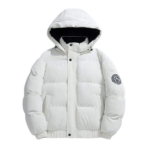 Mrmaere Men's Hooded Button-Front Puffer Jacket Quilted Warm Casual Outerwear for Winter Daily & Outdoor Wear White L