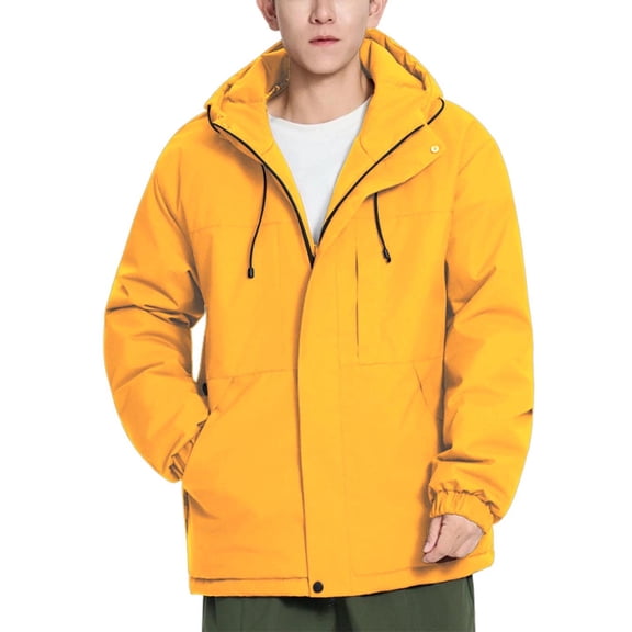 Mrmaere Men's Hooded Drawstring Jacket Multi-Color Warm Casual Outerwear for Daily & Outdoor Wear Yellow XXL
