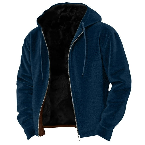 Mrmaere Men's Hooded Faux-Lined Jacket Drawstring Warm Coat for Winter Outdoor & Daily Wear Dark Blue L