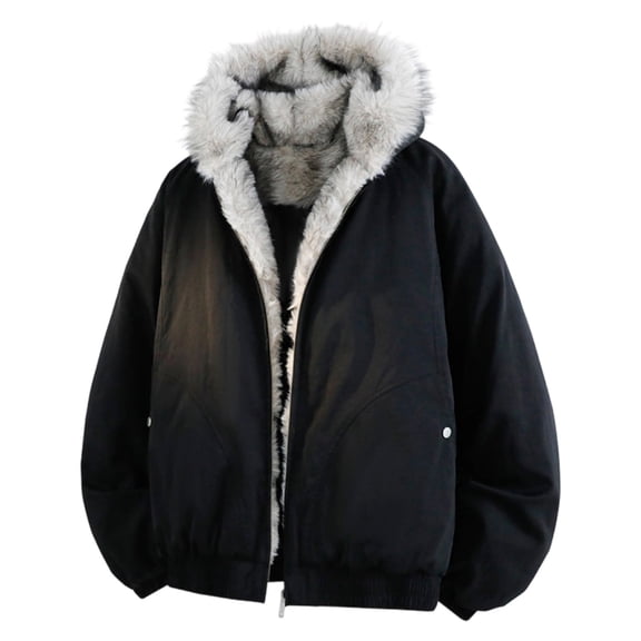 Mrmaere Men's Hooded Faux-Lined Jacket Oversized Warm Casual Outerwear for Daily & Outdoor Wear Black M