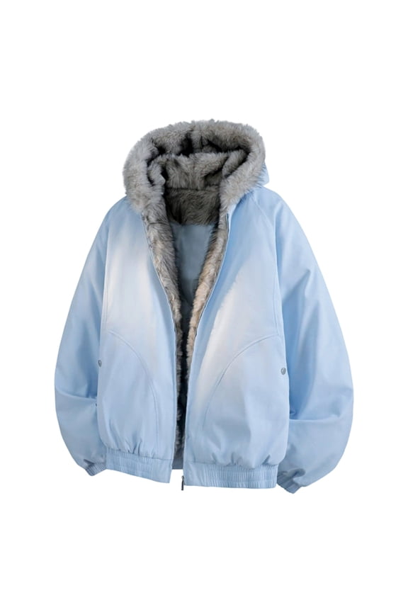 Men's Hooded Faux-Lined Jacket Oversized Warm Casual Outerwear for Daily & Outdoor Wear Sky Blue L