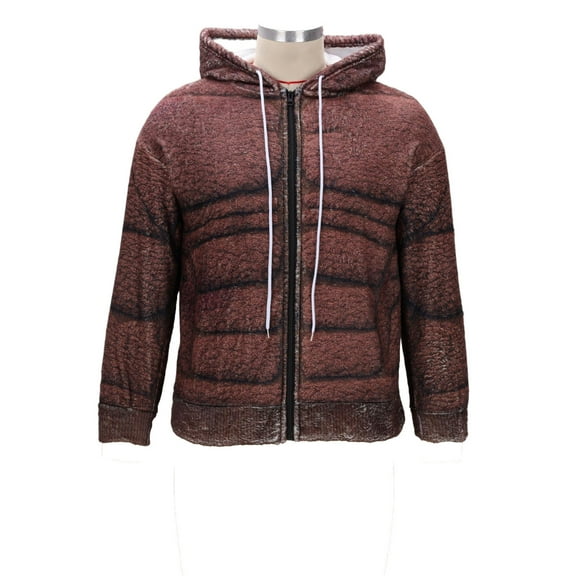 Mrmaere Men's Hooded Faux Padded Jacket Muscle Texture Warm Casual Coat for Daily Streetwear & Outdoor Activities Brown L